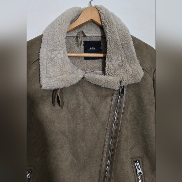 Zara Womens XXL Tan Shearling Bomber Jacket Brown - Picture 2 of 10